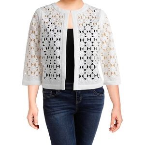 Tahari Women's White Collarless Laser Cut Frame Jacket PeTi Coat Office Smart 8‎